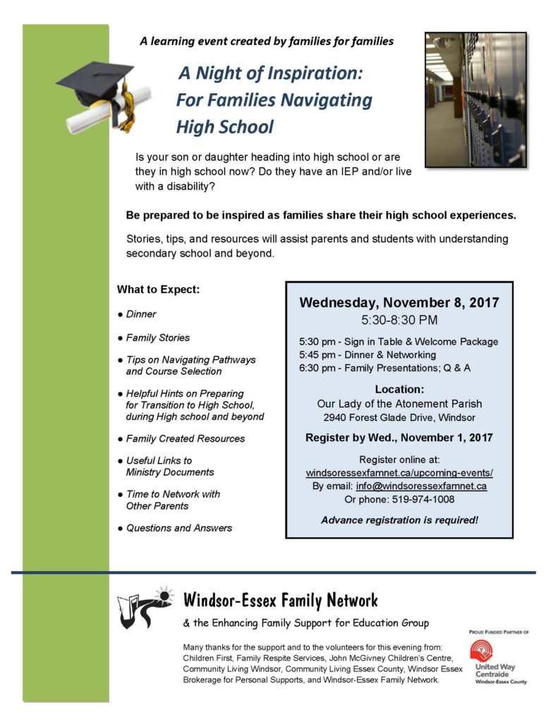 Windsor-Essex Family Network presents, “A Night of Inspiration: For Families Navigating High School”